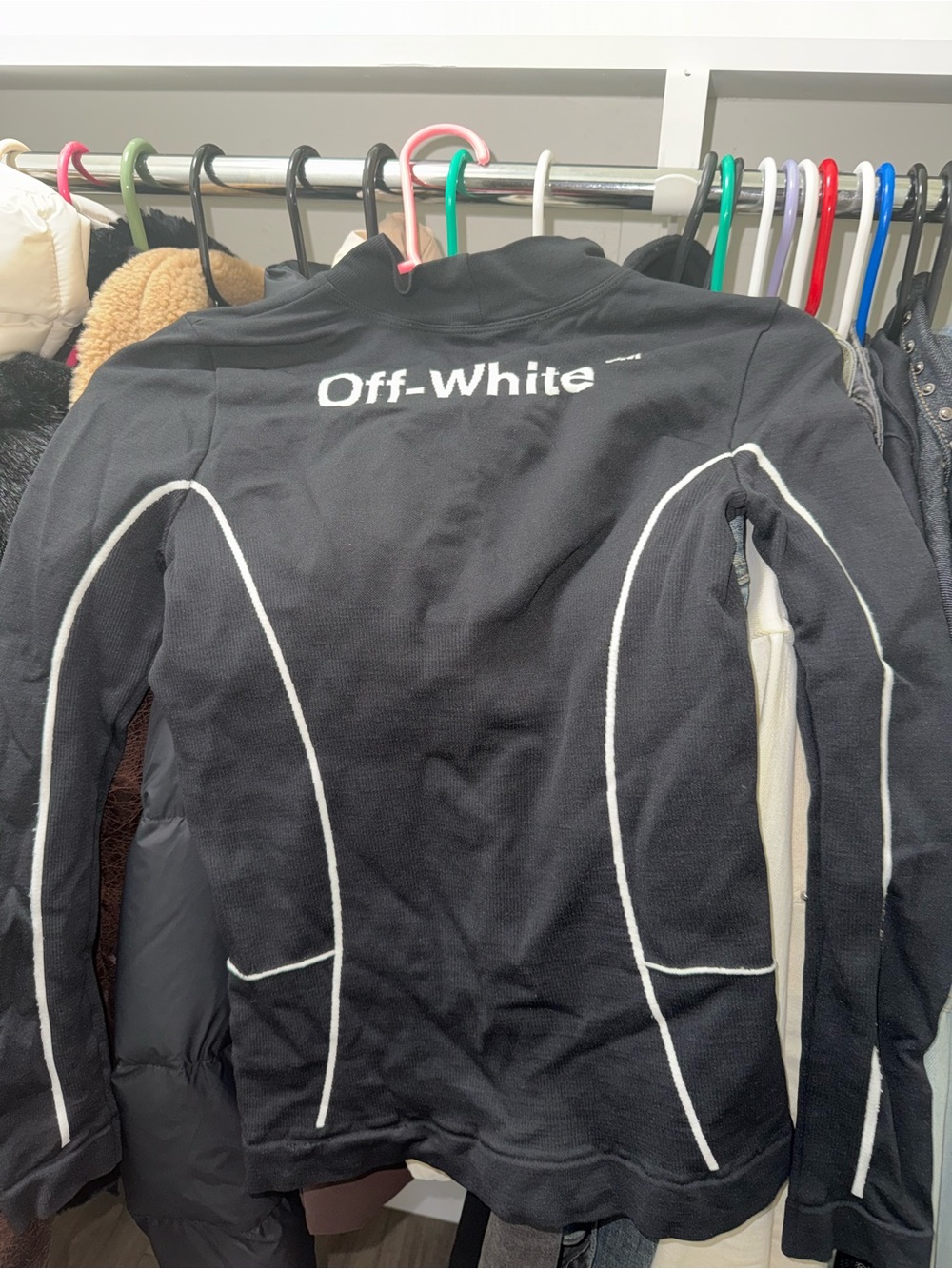 Off-White Black Long Sleeve Top with White Piping